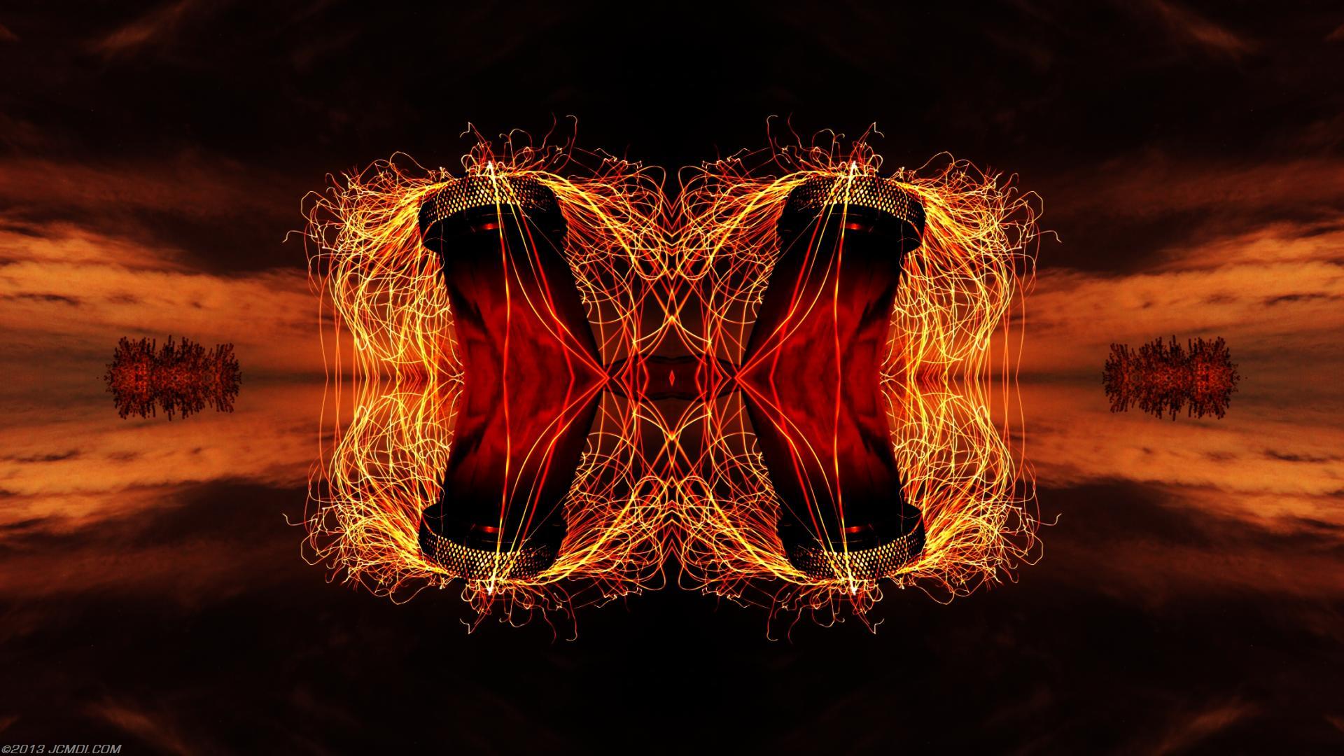 Quadroscopic composite trails: Zoomed 5D clouds moon chimney sparks and stars